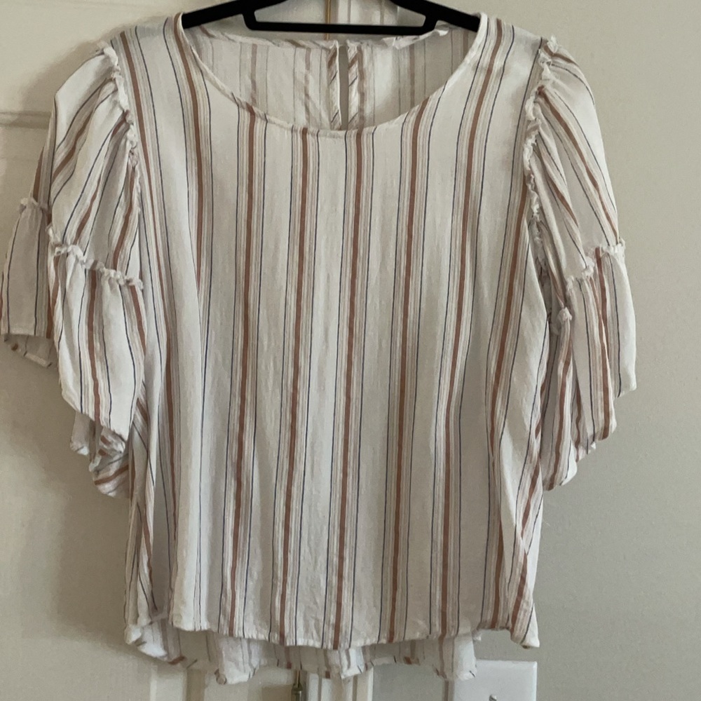 Striped American Threads top with ruffle sleeves